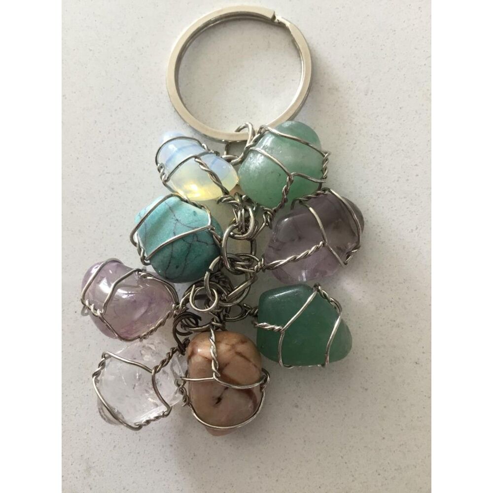 Wire Wrapped Multi Gemstone Keychain w/Semi Precious Stones